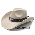 Classic beige suede cowboy hat featuring a silver bull head emblem and chin strap - M (56-58cm) / Beige