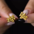 18K gold plated horse stud earrings with textured finish and crown design for women - 83# Gold Crown Textured Horse Studs (Pair)
