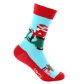 Blue Christmas crew socks with Santa on scooter and red contrast heel and toe - One Size / Blue and Red Scooter Santa (1106)