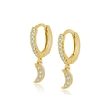 Elegant gold huggie hoop earrings with micro-pave moon pendants in bohemian style - 3-Gold Pave Moon