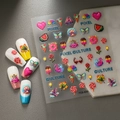Stickers ongles 5D en relief avec motifs pixel art de cœurs, glaces et fleurs - Style Culture Pixel (FEB-830)