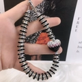 Luxe rhinestone heart charm phone strap with black and white beaded metallic chain - Black Pink White Color Block Heart