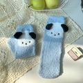 Chaussettes en polaire corail bleu clair avec motif chien mignon et texture douce - Taille unique / Bleu