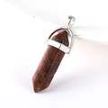 Reddish-brown natural stone hexagonal prism pendant with a polished silver clasp - Red Sesame Stone