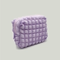 Lavender puffy bubble fabric cosmetic bag with secure zipper closure for makeup storage - Lavender