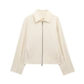 Giacca baseball da donna beige con maniche lunghe, zip in metallo e colletto a risvolto - XS / Beige