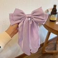 Elegante pinza para el pelo de satén morado con lazo grande y cintas sedosas - Pinza de Lazo con Cinta / Azul Pervinca