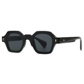 Occhiali da sole vintage neri esagonali a montatura stretta con rivetti dorati decorativi - Montatura nera con lente grigia