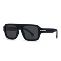 Modern retro square sunglasses in black with silver metal trim on the temples - Black Gray Silver Trim