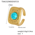 Goldener verstellbarer Edelstahlring mit Hammerschlag-Textur und Türkis-Stein - US 7 / Goldener Türkis-Ring