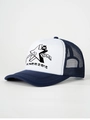 Close-up of trucker hat featuring breathable navy mesh and star bear graphic print - Adjustable / Navy Blue