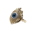 Gold-plated Evil Eye ring featuring blue zircon inlay and heart-shaped aesthetic design - Green