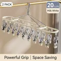 Set of 2 cream white stainless steel drying racks with 20 clips for socks and underwear - 2 Pcs/Set / 20 Clips / Cream