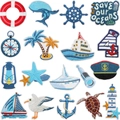 18-piece nautical embroidery patch set featuring lighthouse, whale and anchor designs - Nautical Theme Embroidery Patch Set