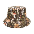 Dark brown bucket hat featuring colorful mushroom and plant floral pattern prints - M (56-58cm) / Brown Plant Mushroom (43#)