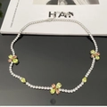 Collier tennis avec pierres colorées taille poire et oxydes de zirconium argentés - Collier Trèfle à Quatre Feuilles Vert