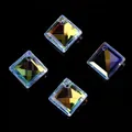 Iridescent AB coating square faceted crystal glass pendants for DIY jewelry making - 8MM Side Hole Flat Square