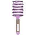 Curved purple boar bristle hairbrush with beige textured handle for scalp massage - Glitter Purple (New) - Grey Handle