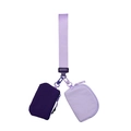 Waterproof nylon double pouch wristlet set in purple with lanyard and clip - Light Purple/Cloud Purple
