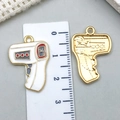 Golden forehead thermometer pendant charm with white enamel detail for DIY jewelry making - White Forehead Thermometer