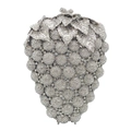 Grape shaped evening clutch bag fully encrusted with shimmering white rhinestones - Silver