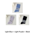 Three-pack cotton crew socks in light blue, lilac, and black with ribbed texture - 3 Pairs-Light Blue+Light Purple+Black