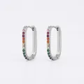 Fashion geometric silver plated rectangular hoop earrings with colorful rainbow cubic zirconia - Rectangle Rainbow Zirconia Platinum Style (F894白金彩锆)