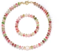 Bohemian style necklace and bracelet set with pink and green stones and a white pearl - Style 33 Necklace and Bracelet Set (6mm)