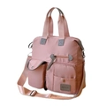 Pink waterproof nylon large shoulder bag with gray adjustable straps and multi-pocket design - Pink