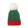 Berretto natalizio in maglia per bambini verde e rosso con pompon bianco e trecce - M (50-52cm) / Stile a Costine Patchwork Rosso e Verde (B)