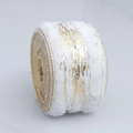 Cinta de piel sintética blanca con detalles dorados para decoración de regalos de Navidad - Estilo de Borde Dorado / 6.5cm de Ancho * 10 Yardas de Largo