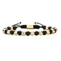 Adjustable hematite woven bracelet with gold faceted beads and black matte finish - 6mm Beads / Black/Gold Faceted Hematite