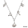 Silver ocean charm necklace featuring starfish shells and pearls on a paperclip chain - Silver Necklace (PD1692)