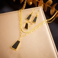 Retro-Schmuckset in Gold mit schwarzen quadratischen Anhängern inkl. Kette, Ohrringe und Ring - Halskette + Ohrringe + Ring Set (N2685 E5851 R458)