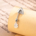 Silver cat ear cartilage piercing with zircon stone and water drop pendant dangle - White Zirconia Single / White (Left)