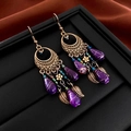 Boho-Ohrringe im Vintage-Stil mit Bronze-Blumen, Quasten und lila tropfenförmigen Perlen - 1# Bronze Lila Haken