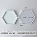 DIY hexagonal silicone coaster mold for resin and cement with product dimensions - Hexagon Mold / White