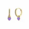 Detailed macro view showing S925 hallmark on gold heart earrings with purple enamel - Heart Pendant Style (JQH0021-GG-6) / Gold-Purple Heart