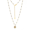 Bohemian gold stainless steel necklace with black beads and flower petal pendant - Black