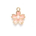 Pendente fiore di ciliegio rosa con bordo dorato e perla per gioielli fai da te - Rosa Con Perle