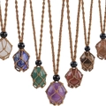 Set de 7 collares de piedras naturales con cordón marrón tejido a mano y bolsas de red - Malla Marrón Amatista