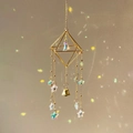 Golden geometric crystal suncatcher with rainbow star moon prisms and metal bell - Metal Frame + Moon + Bell