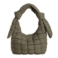 Borsa a nuvola trapuntata verde oliva in nylon imbottito con dettagli di tracolla annodata - Verde