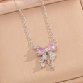 Collana con fiocco argento, zircone a cuore rosa e ciondolo a stella in portagioie - Collana Fiocco Argento Rosa (8844)