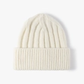 Winter ribbed knit beanie in ivory white with warm asymmetric jacquard design - One Size / White