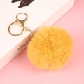Faux rabbit fur ball keychain in vibrant yellow with gold metal hardware - Ginger Yellow / Elastic Band (No Hardware)
