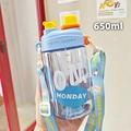650ml blue and yellow kids water bottle with straw and portable cartoon strap - 650ml / Blue