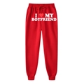 Red joggers with I Love My Boyfriend print, elastic waist and cuffed sport sweatpants - S / Red (Boyfriend)