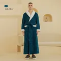 Men's forest green thick flannel robe with white fleece lapels and matching tie belt - M / Forest Green [Men]