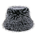 Detailed close-up of thick gradient faux fox fur texture on a winter bucket hat for women - M (56-58cm) / Black And White Mixed (B)